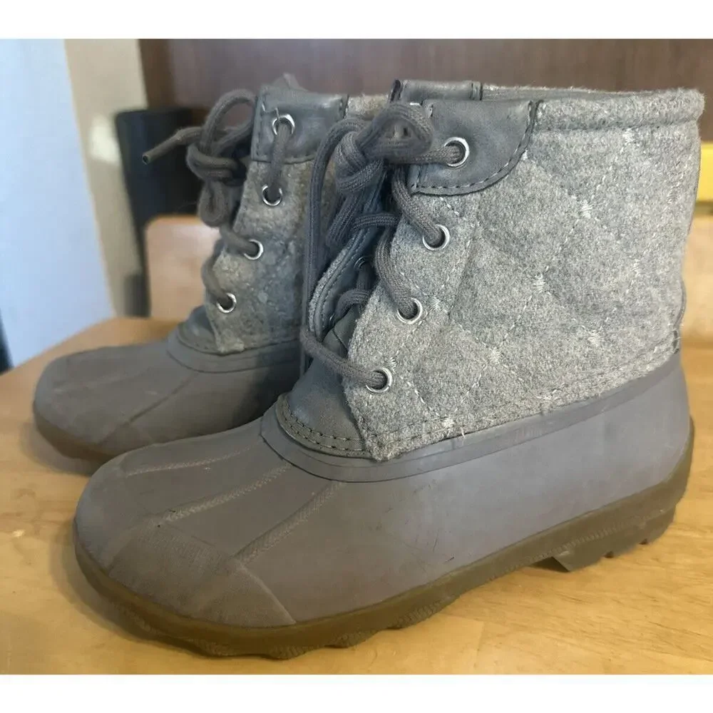 Sperry Gray Duck Boots YOUTH size 13M 50% Wool 50% Polyester Winter Snow RAIN